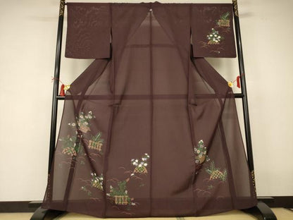 平和屋着物＊夏物　訪問着　絽　手描き　草花文　正絹　逸品　AABI7826jd