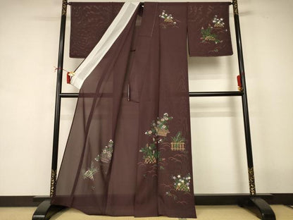 平和屋着物＊夏物　訪問着　絽　手描き　草花文　正絹　逸品　AABI7826jd