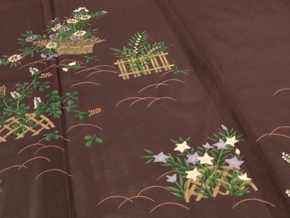 平和屋着物＊夏物　訪問着　絽　手描き　草花文　正絹　逸品　AABI7826jd