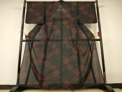 平和屋着物＊夏物　小紋　紗　雪輪花文　洗える着物　AABI7830jd