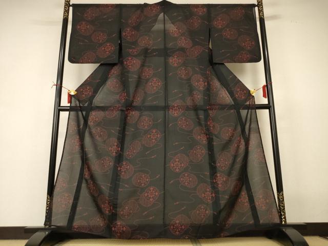 平和屋着物＊夏物　小紋　紗　雪輪花文　洗える着物　AABI7830jd