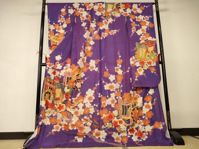 平和屋着物＊夏物　振袖　絽　駒刺繍　御所車梅文　金彩　正絹　逸品　AABI7831jd