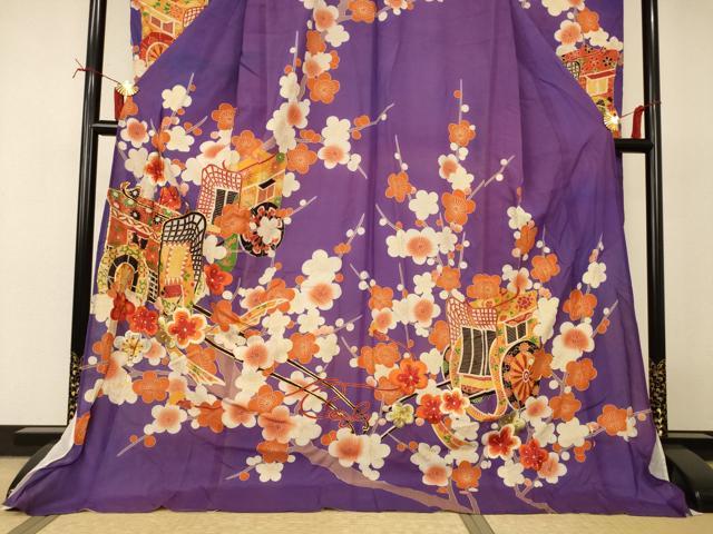 平和屋着物＊夏物　振袖　絽　駒刺繍　御所車梅文　金彩　正絹　逸品　AABI7831jd