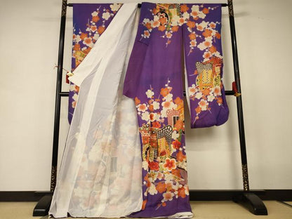 平和屋着物＊夏物　振袖　絽　駒刺繍　御所車梅文　金彩　正絹　逸品　AABI7831jd