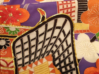 平和屋着物＊夏物　振袖　絽　駒刺繍　御所車梅文　金彩　正絹　逸品　AABI7831jd