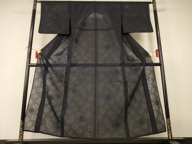 平和屋着物＊夏物　小紋　紗　舞花文　正絹　逸品　AABI7833jd