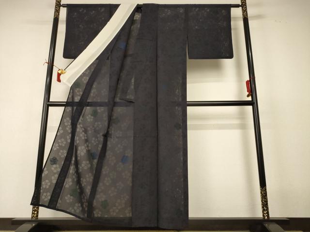 平和屋着物＊夏物　小紋　紗　舞花文　正絹　逸品　AABI7833jd