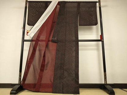 平和屋着物＊夏物　小紋　風通紗　幾何学文様　正絹　逸品　AABI7834jd
