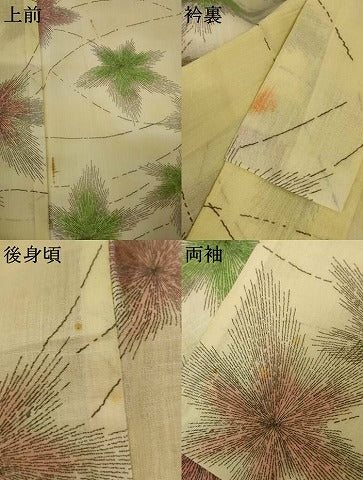 平和屋着物＊夏物　小紋　舞葉文　暈し染め　洗える着物　AABI7838jd
