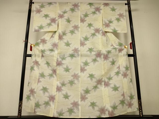 平和屋着物＊夏物　小紋　舞葉文　暈し染め　洗える着物　AABI7838jd