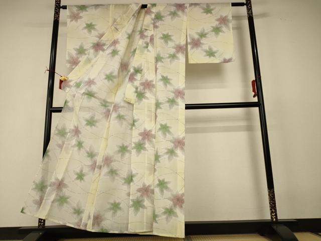 平和屋着物＊夏物　小紋　舞葉文　暈し染め　洗える着物　AABI7838jd