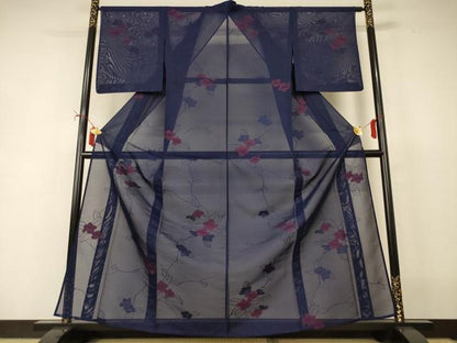 平和屋着物＊夏物　小紋　紗　草花文　正絹　逸品　未使用　AABI7839jd