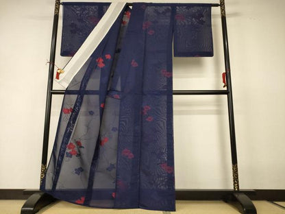 平和屋着物＊夏物　小紋　紗　草花文　正絹　逸品　未使用　AABI7839jd