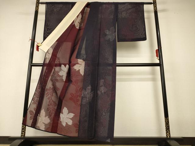 平和屋着物＊夏物　小紋　紗　草花文　銀糸　正絹　逸品　AABI7840jd