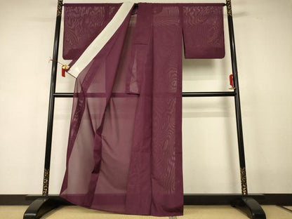 平和屋着物＊夏物　色無地　絽　紫鳶色　洗える着物　AABI7843jd