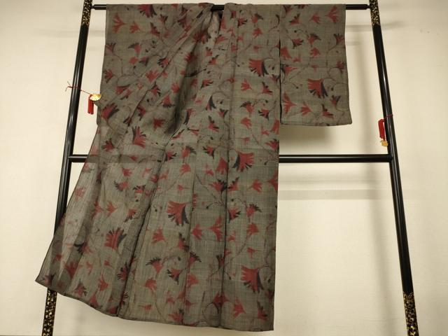 平和屋着物＊夏物　小千谷ちぢみ　枝葉文　麻　逸品　AABI7844jd