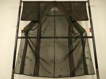平和屋着物＊夏物　小紋　風通紗　楓文　正絹　逸品　AABI7850jd