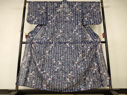 平和屋着物＊夏物　小紋　絽　草花文　洗える着物　AABI7852jd