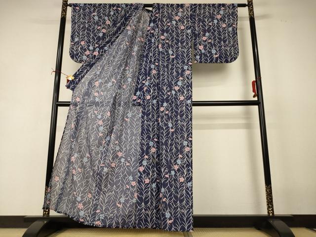 平和屋着物＊夏物　小紋　絽　草花文　洗える着物　AABI7852jd