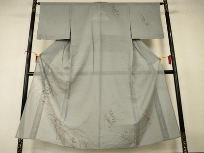 平和屋着物＊夏物　訪問着　絽　手描き　草葉文　暈し染め　金彩　正絹　逸品　AABI7853jd