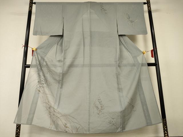 平和屋着物＊夏物　訪問着　絽　手描き　草葉文　暈し染め　金彩　正絹　逸品　AABI7853jd