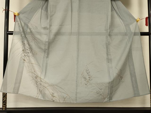 平和屋着物＊夏物　訪問着　絽　手描き　草葉文　暈し染め　金彩　正絹　逸品　AABI7853jd