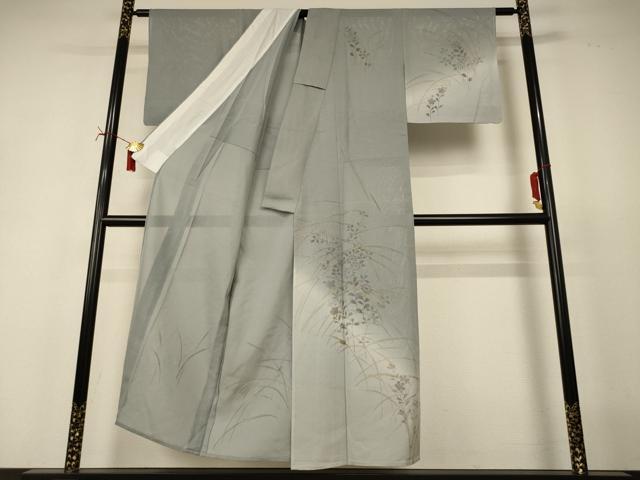 平和屋着物＊夏物　訪問着　絽　手描き　草葉文　暈し染め　金彩　正絹　逸品　AABI7853jd