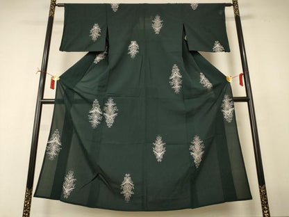 平和屋着物＊夏物　小紋　紗　飾花文　銀糸　正絹　逸品　AABI7856jd