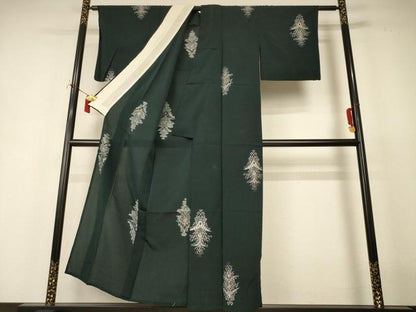 平和屋着物＊夏物　小紋　紗　飾花文　銀糸　正絹　逸品　AABI7856jd
