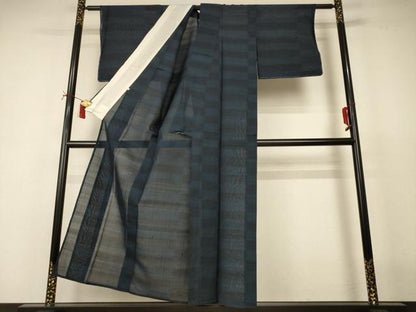 平和屋着物＊夏物　本塩沢　夏塩沢　110亀甲　横段文　高島屋扱い　正絹　逸品　AABI7860jd