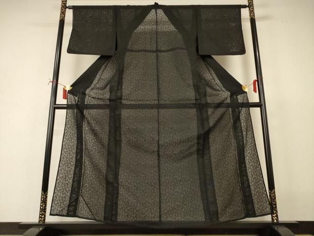 平和屋着物＊夏物　色無地　舞葉紋紗　黒色　正絹　逸品　AABI7861jd