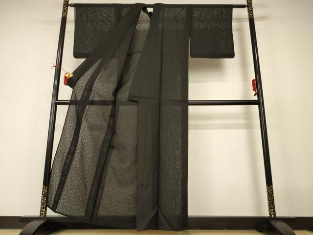 平和屋着物＊夏物　色無地　舞葉紋紗　黒色　正絹　逸品　AABI7861jd