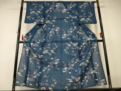 平和屋着物＊夏物　小紋　絽　草花文　洗える着物　AABI7863jd