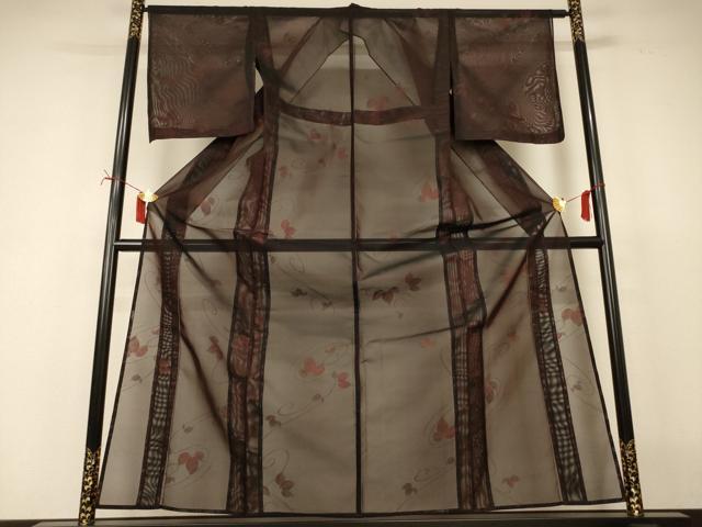 平和屋着物＊夏物　小紋　風通紗　舞葉文　正絹　逸品　AABI7868jd