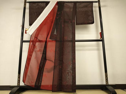 平和屋着物＊夏物　小紋　風通紗　舞葉文　正絹　逸品　AABI7868jd