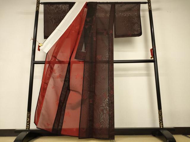 平和屋着物＊夏物　小紋　風通紗　舞葉文　正絹　逸品　AABI7868jd