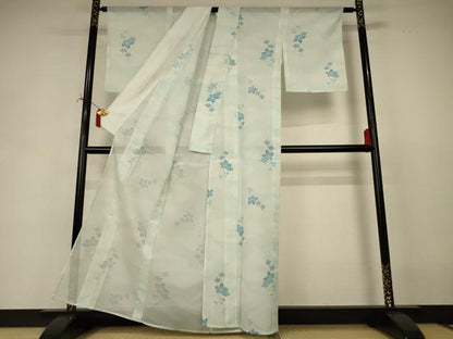 平和屋着物＊夏物　小紋　絽　草花文　洗える着物　AABI7872jd