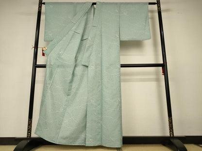 平和屋着物＊夏物　小紋　絽　芝花文　洗える着物　AABI7875jd