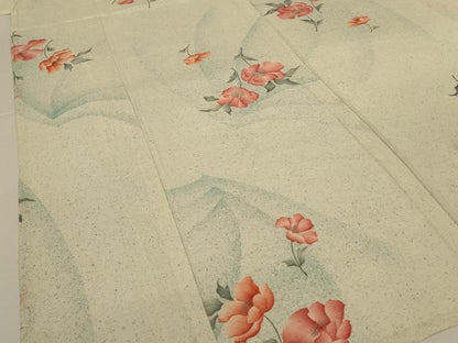 平和屋着物＊夏物　小紋　絽　手描き　草花文　銀彩　正絹　逸品　AABI7876jd