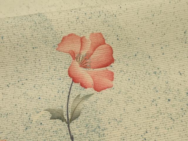 平和屋着物＊夏物　小紋　絽　手描き　草花文　銀彩　正絹　逸品　AABI7876jd