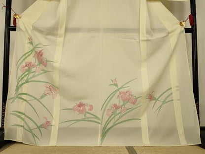 平和屋着物＊夏物 訪問着 絽 駒刺繍 草花文 銀彩 ロング丈 正絹 逸品 AABI7877jd