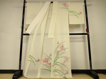 平和屋着物＊夏物 訪問着 絽 駒刺繍 草花文 銀彩 ロング丈 正絹 逸品 AABI7877jd