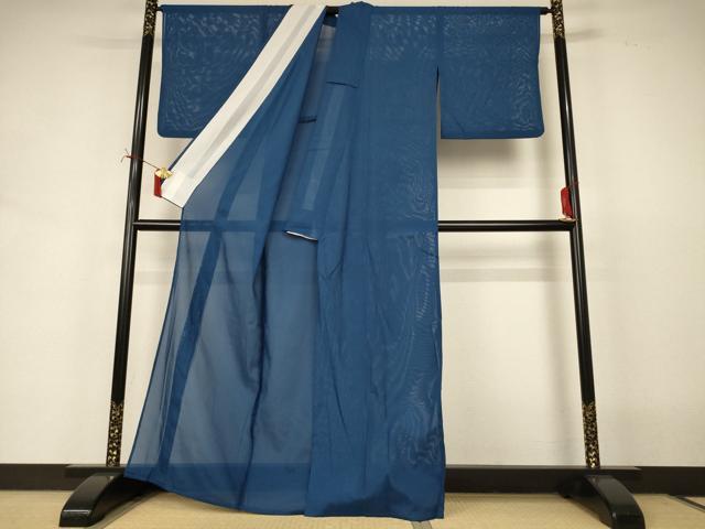 平和屋着物＊夏物　色無地　絽　青藍色　洗える着物　AABI7881jd