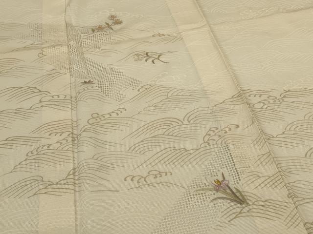 平和屋着物＊夏物　訪問着　絽　刺繍　立波草花文　正絹　逸品　AABI7884jd