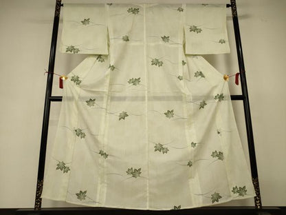 平和屋着物＊夏物　小紋　絽　芝葉文　洗える着物　AABI7885jd