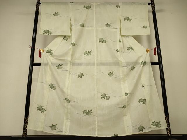 平和屋着物＊夏物　小紋　絽　芝葉文　洗える着物　AABI7885jd