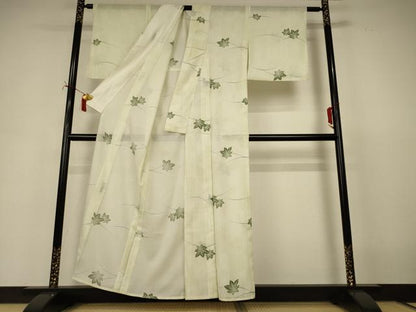 平和屋着物＊夏物　小紋　絽　芝葉文　洗える着物　AABI7885jd