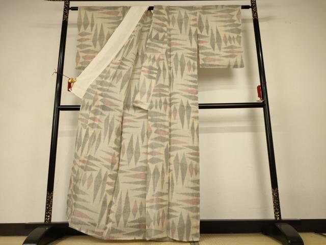 平和屋着物＊夏物　紗紬　幾何学文様　正絹　逸品　AABI7891jd
