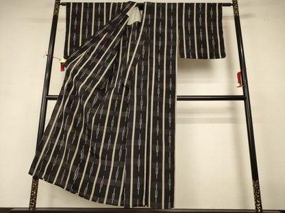 平和屋着物＊夏物　紗紬　間道　正絹　逸品　AABI7895jd