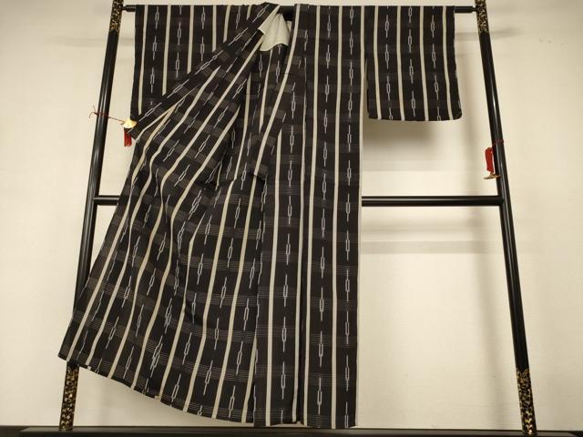 平和屋着物＊夏物　紗紬　間道　正絹　逸品　AABI7895jd